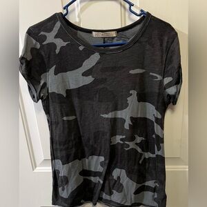 Free People Black and Gray Camo Short Sleeve Tee
